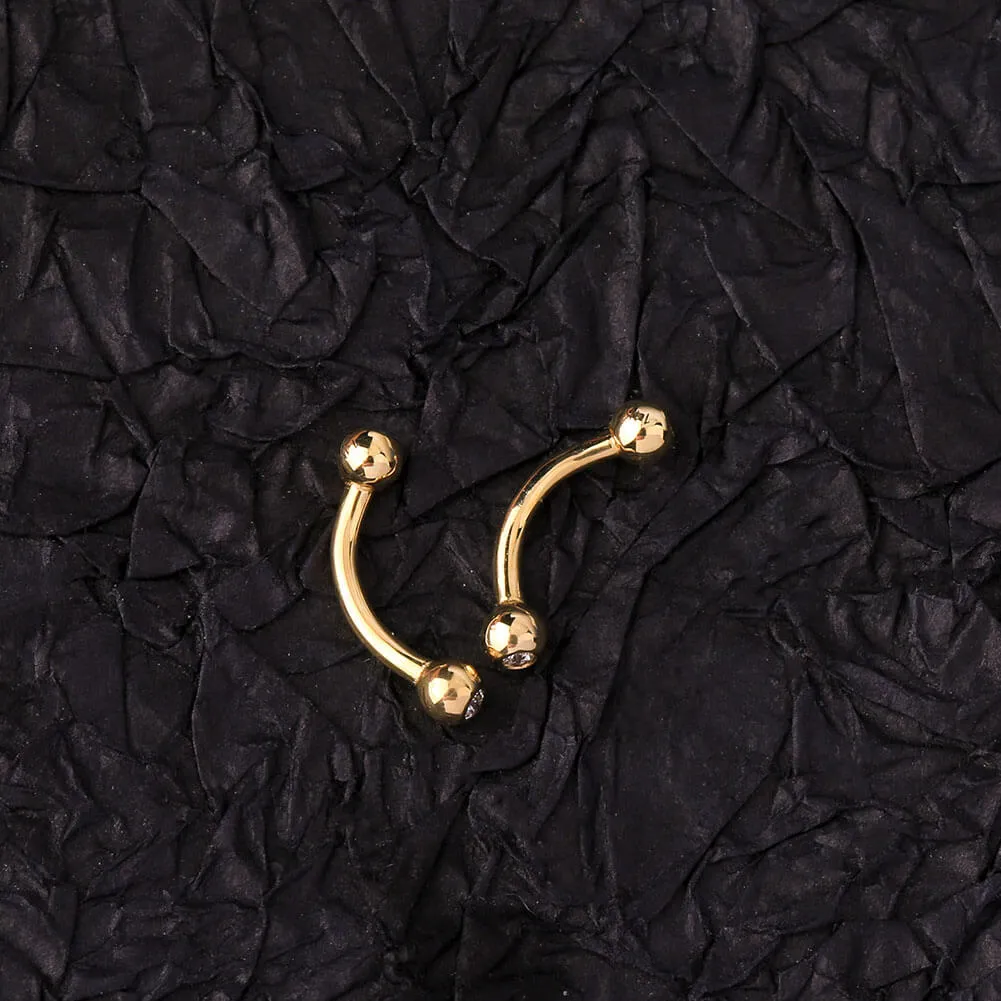 14K Solid Gold Curved Eyebrow Ring 16G Rook Earring