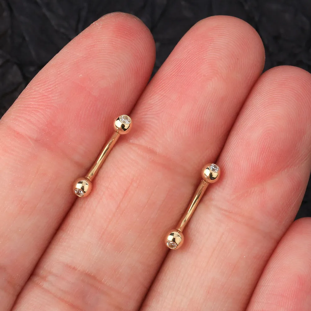 14K Solid Gold Curved Eyebrow Ring 16G Rook Earring