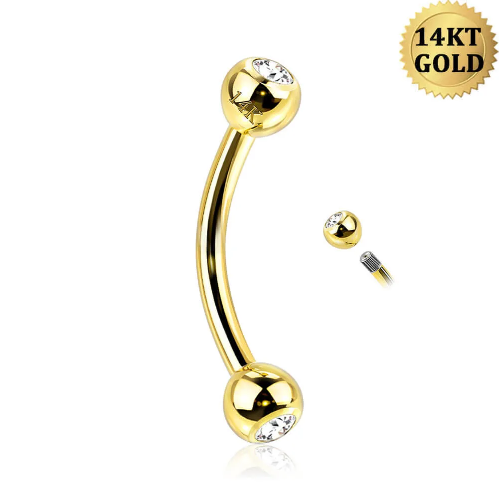 14K Solid Gold Curved Eyebrow Ring 16G Rook Earring