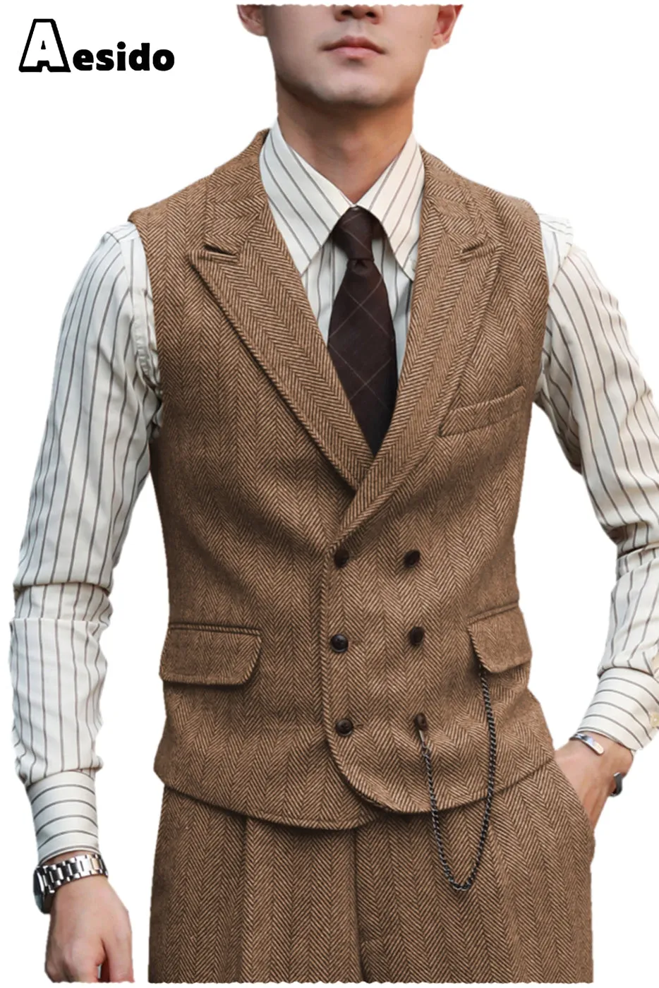 2 Pieces Double Breasted Peak Lapel Waistcoat （Vest Pants）