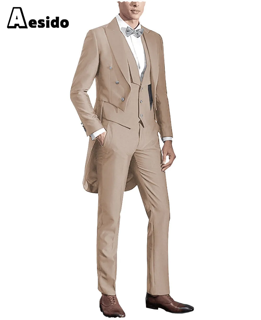 3 Pieces Business Mens Suit Regular Fit Peak Lapel Tailcoat Blazer For Wedding (Blazer vest Pants)