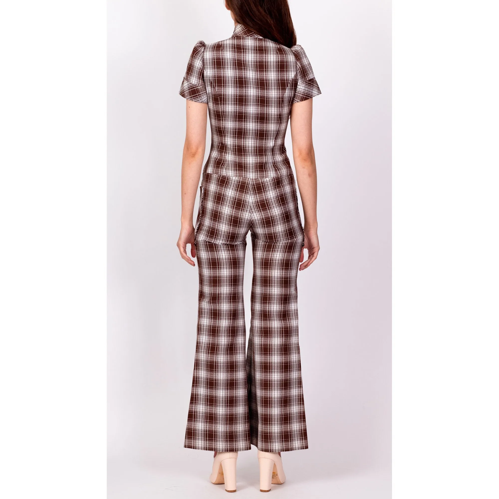 70s Plaid Flared Leg Jumpsuit - Petite XS