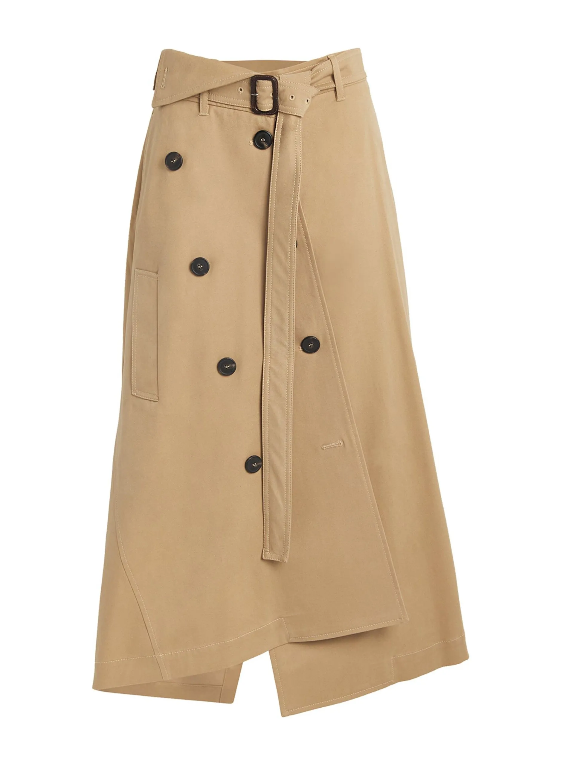 Asymmetric trench midi skirt