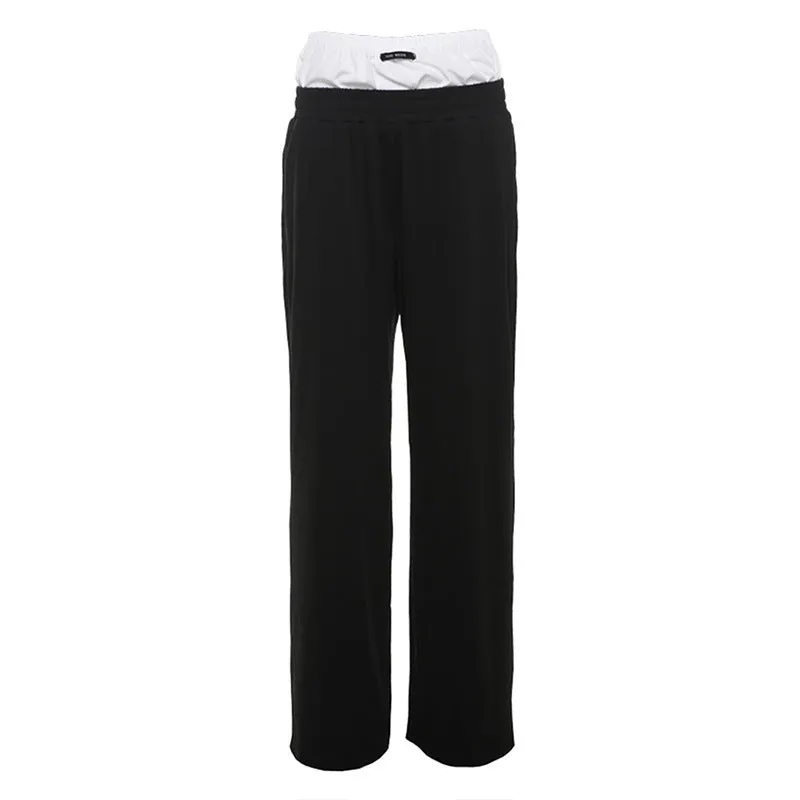 Autumn Winter Personality Stitching Straight Leg Trousers Loose Mopping Wide Leg Casual Pants Women