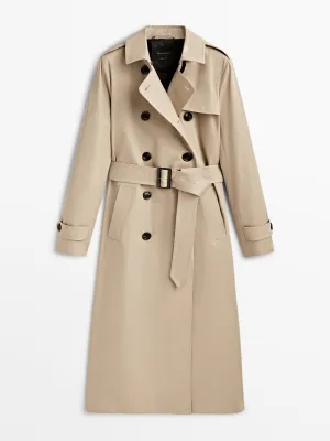 Beige trench coat with belt