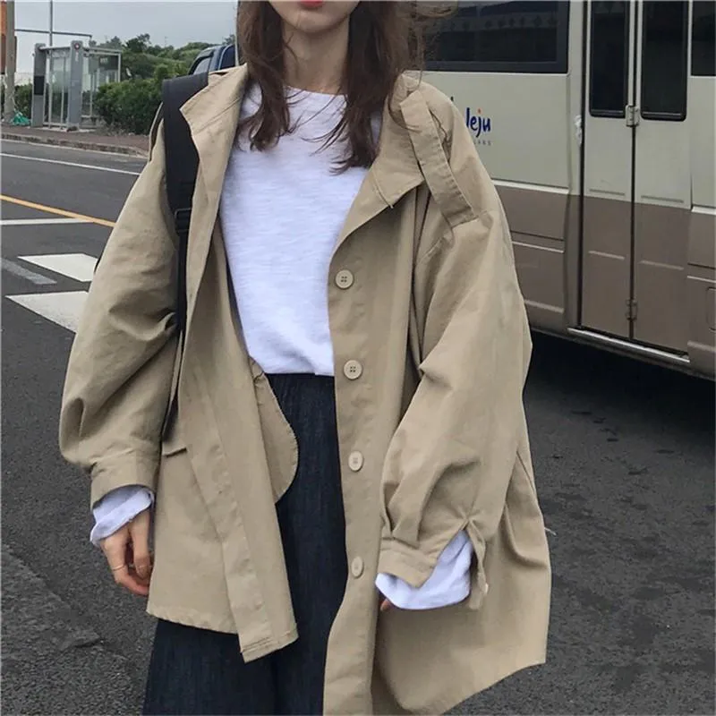 Beige Windbreaker Korean Aesthetic Trench Coat