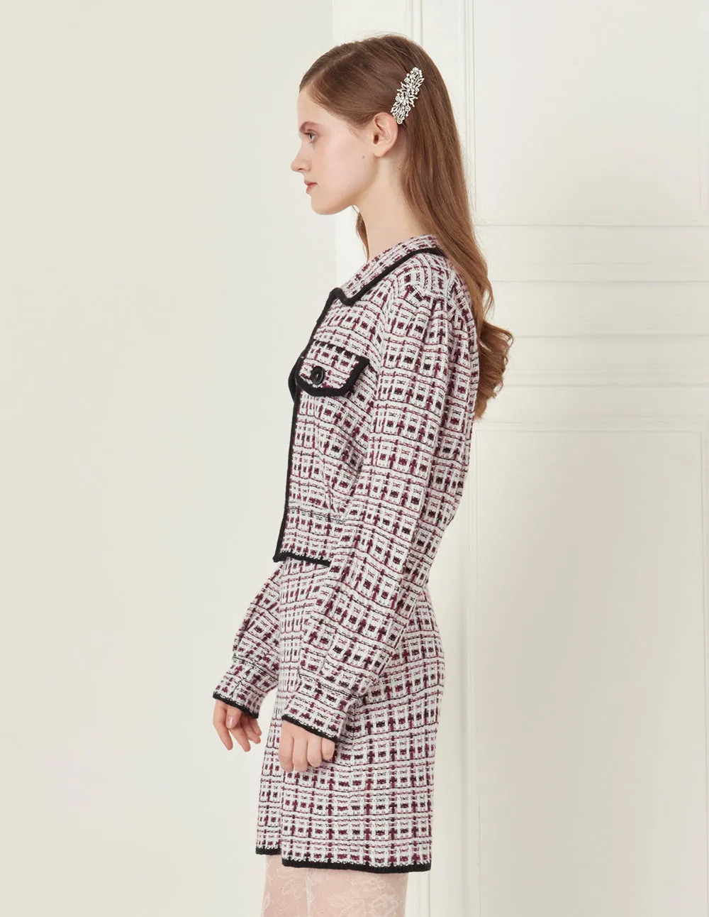 BORA AKSU Check Lapel Wool Knit Cardigan