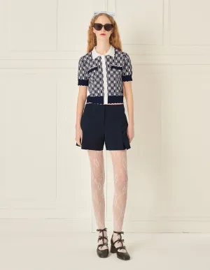 BORA AKSU Retro Geometric Lapel Short-Sleeved Knitted Cardigan