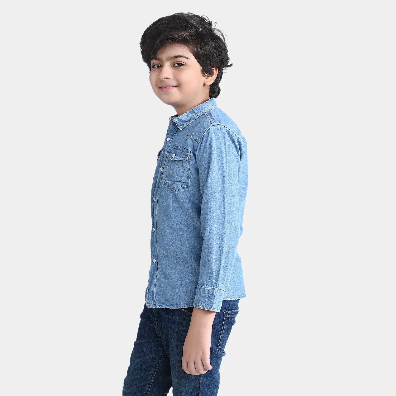 Boys Denim Shirt Pocket Styling-LT.Blue