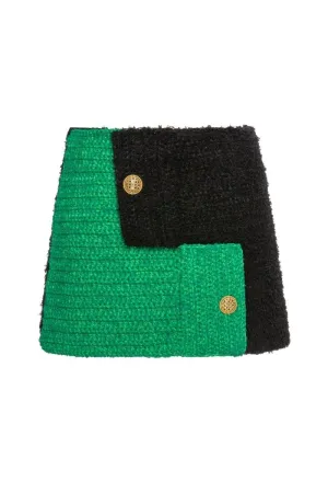 BRIJY GREEN COLOR BLOCK MINI SKIRT