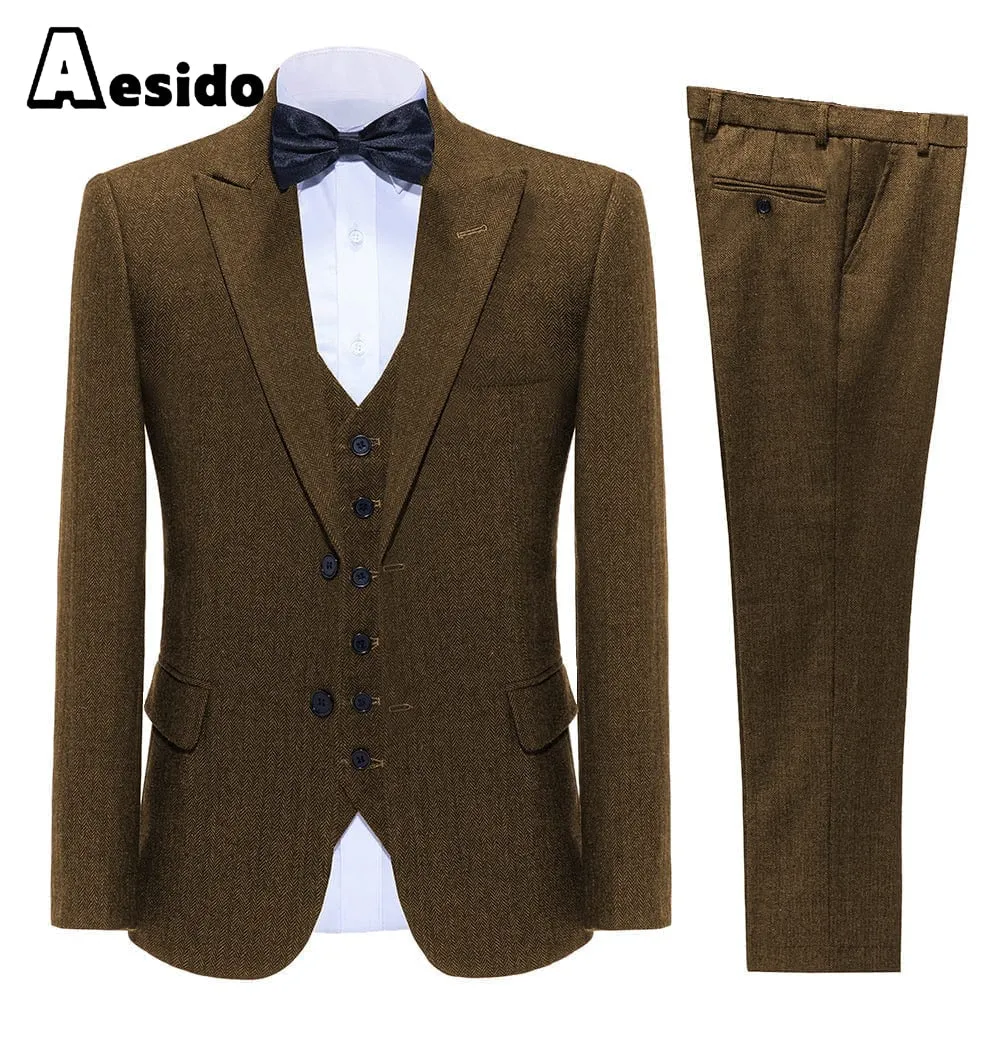 Business Double Buttons Peak Lapel Men Suit(Blazer Vest Pants)