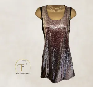 Calvin Klein Rose Gold Sequin Layer Stretch Shift Dress Size S UK 8 US 4 EU 36