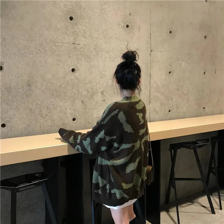 Camouflage Knitted Oversized Cardigan