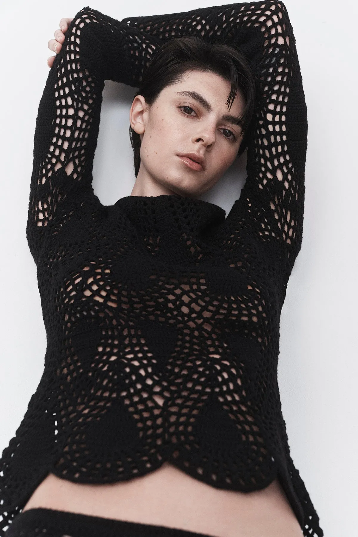 Capps Crochet Top in Black Wool Cashmere