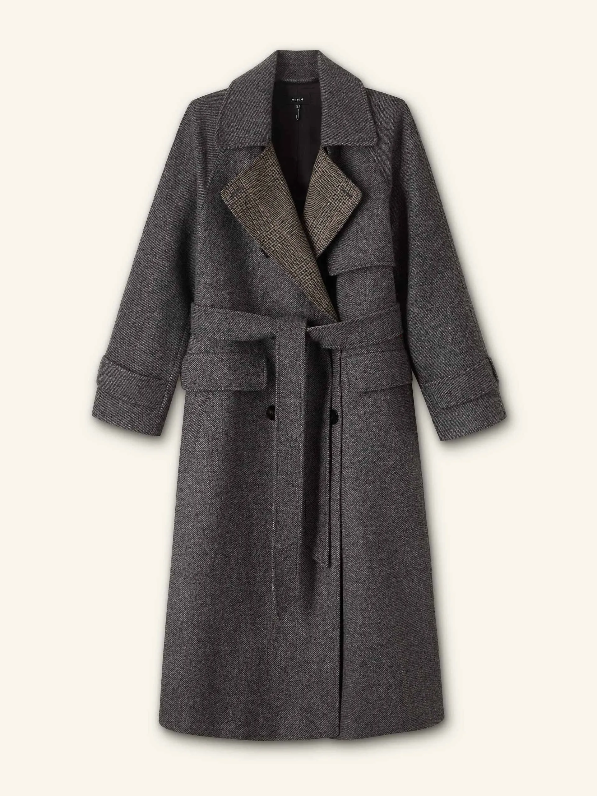 Check wool trench coat