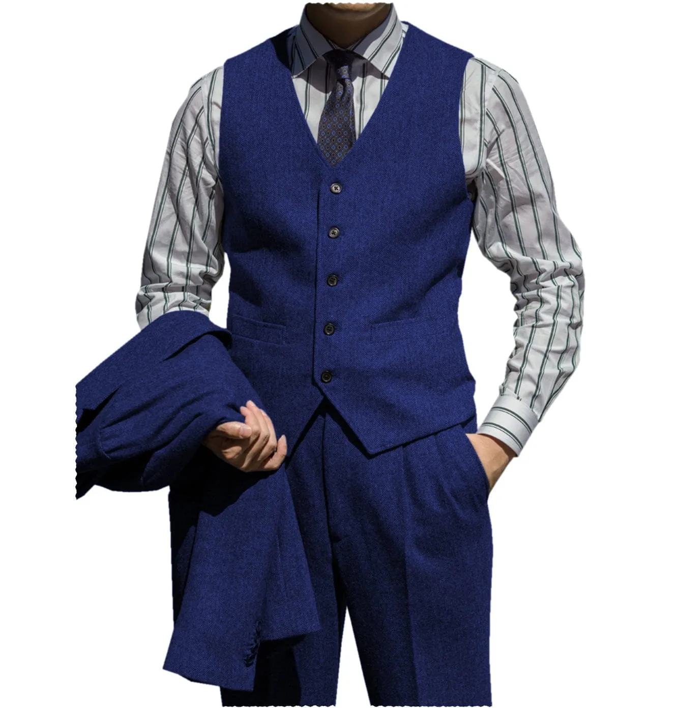 Classic Men’s  Herringbone v Neck 2 Pieces（Waistcoat Pants）