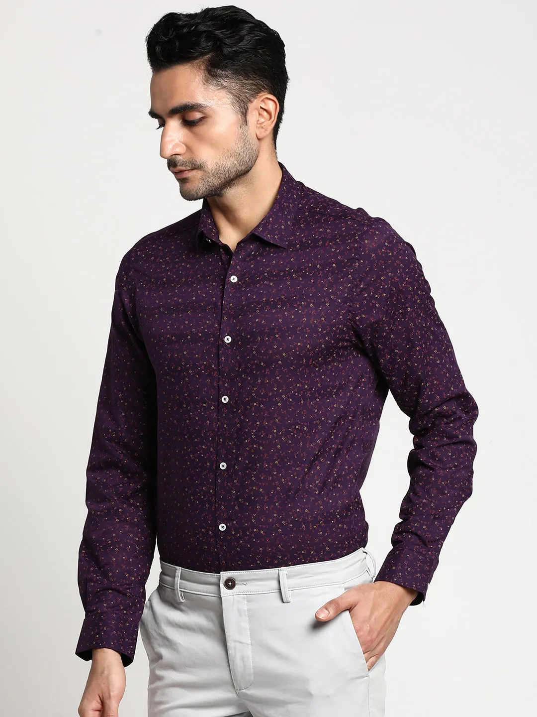 Cotton Purple Slim Fit Printed Formal Shirts