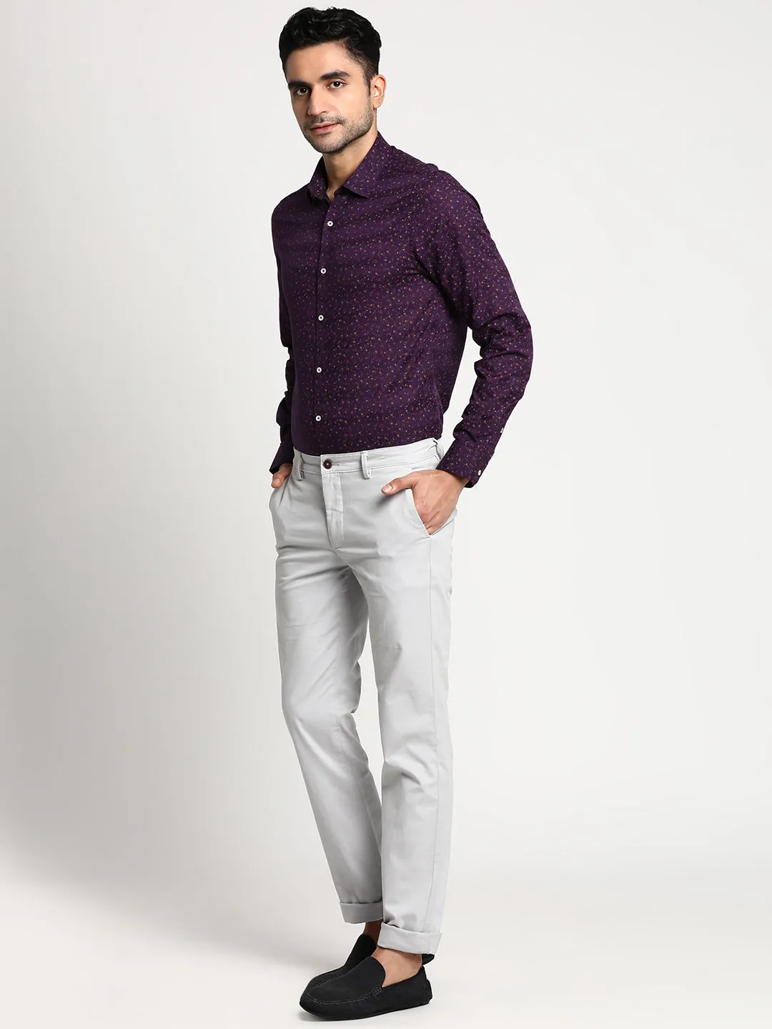 Cotton Purple Slim Fit Printed Formal Shirts