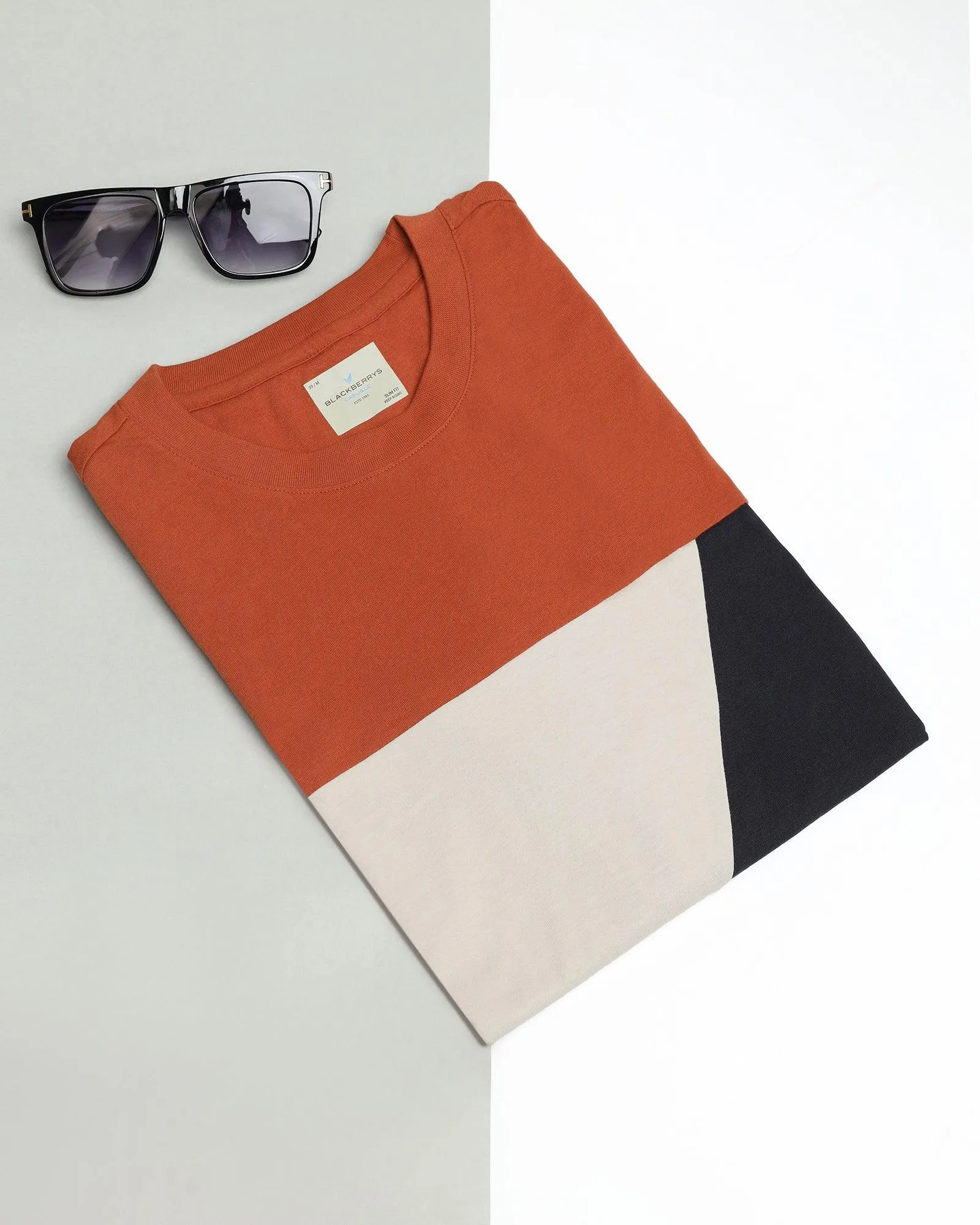 Crew Neck Rust Orange Solid T-Shirt - Bella