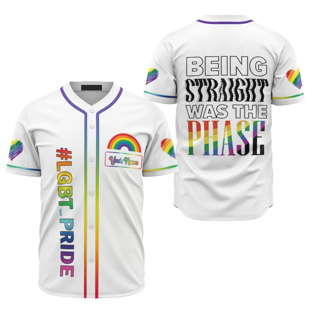 Custom Name LGBT White Phase Pride, Personalized LGBT Baseball Jersey