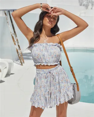 Ditsy Floral Crop Top & Wide Leg Shorts Set