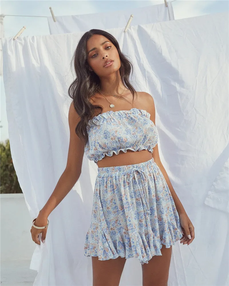 Ditsy Floral Crop Top & Wide Leg Shorts Set