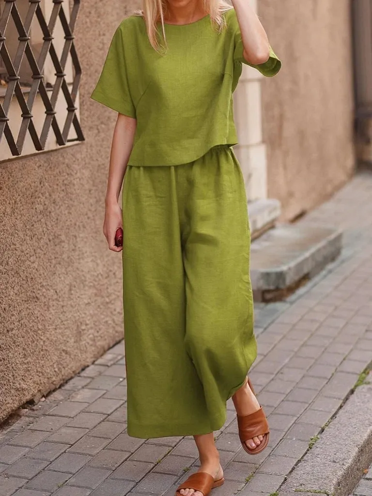 DUNNMALL Cross-Border  New Casual European and American plus Size Suit Loose Solid Color Shirt and Trousers Two-Piece Set