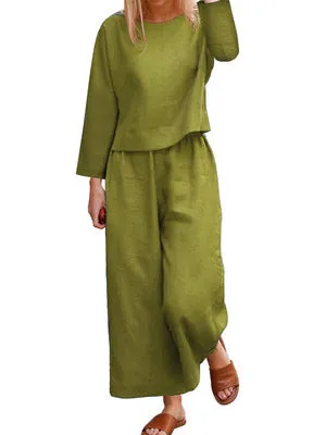 DUNNMALL Cross-Border  New Casual European and American plus Size Suit Loose Solid Color Shirt and Trousers Two-Piece Set