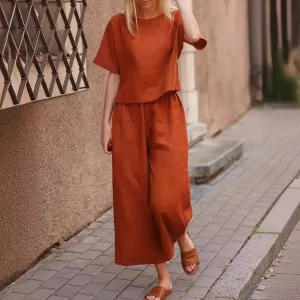 DUNNMALL Cross-Border  New Casual European and American plus Size Suit Loose Solid Color Shirt and Trousers Two-Piece Set