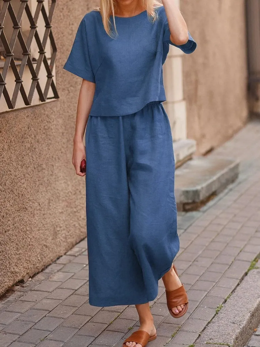 DUNNMALL Cross-Border  New Casual European and American plus Size Suit Loose Solid Color Shirt and Trousers Two-Piece Set