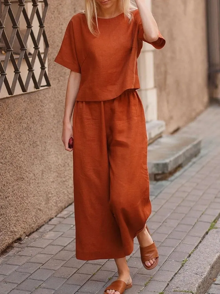 DUNNMALL Cross-Border  New Casual European and American plus Size Suit Loose Solid Color Shirt and Trousers Two-Piece Set