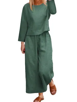 DUNNMALL Cross-Border  New Casual European and American plus Size Suit Loose Solid Color Shirt and Trousers Two-Piece Set