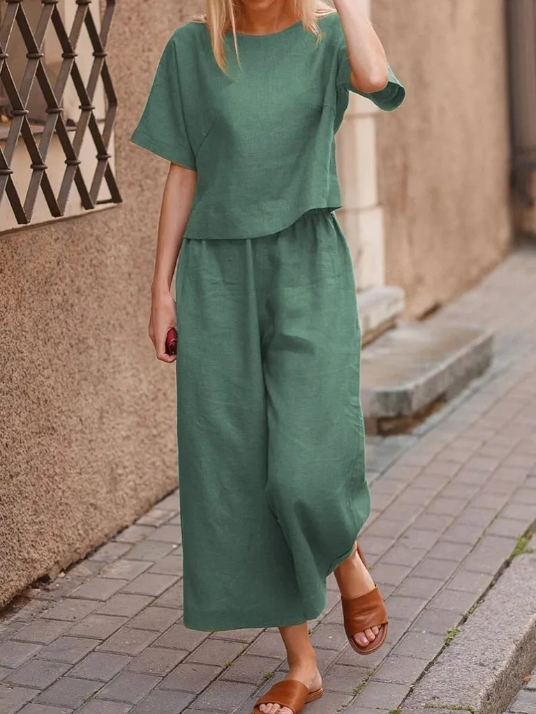 DUNNMALL Cross-Border  New Casual European and American plus Size Suit Loose Solid Color Shirt and Trousers Two-Piece Set