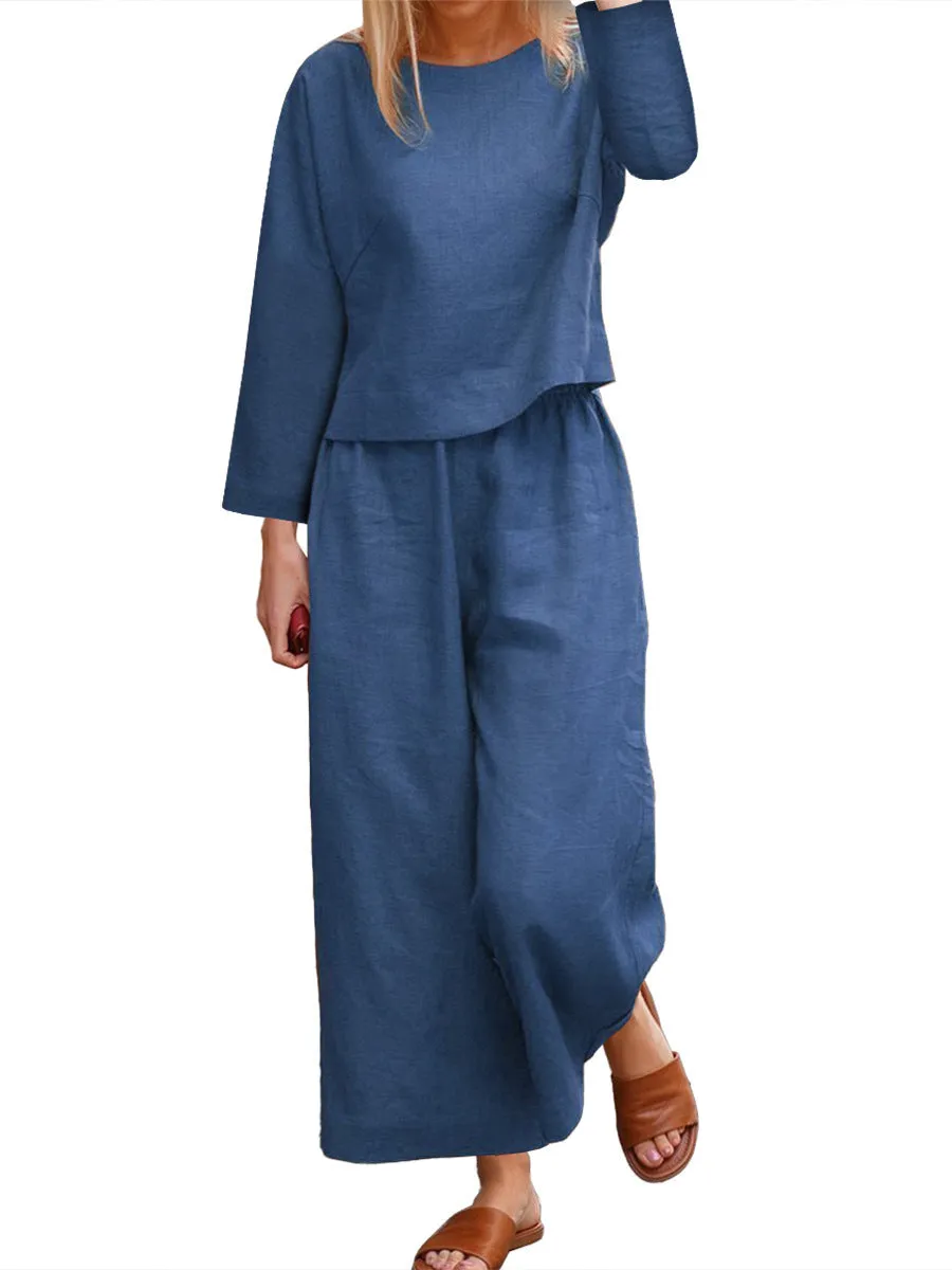 DUNNMALL Cross-Border  New Casual European and American plus Size Suit Loose Solid Color Shirt and Trousers Two-Piece Set