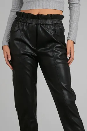 Elan Black Ruffle Elastic Waistband Pants