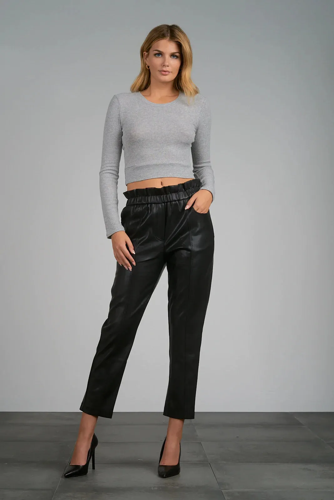 Elan Black Ruffle Elastic Waistband Pants