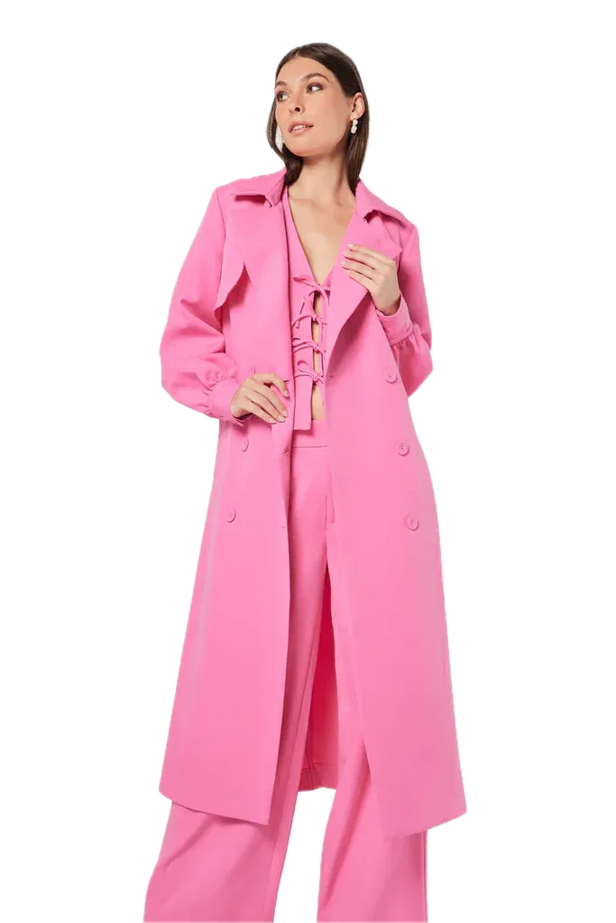 Elliatt Lovely Trench Coat in Pink - Chic Midi with Adjustable Waist Belt