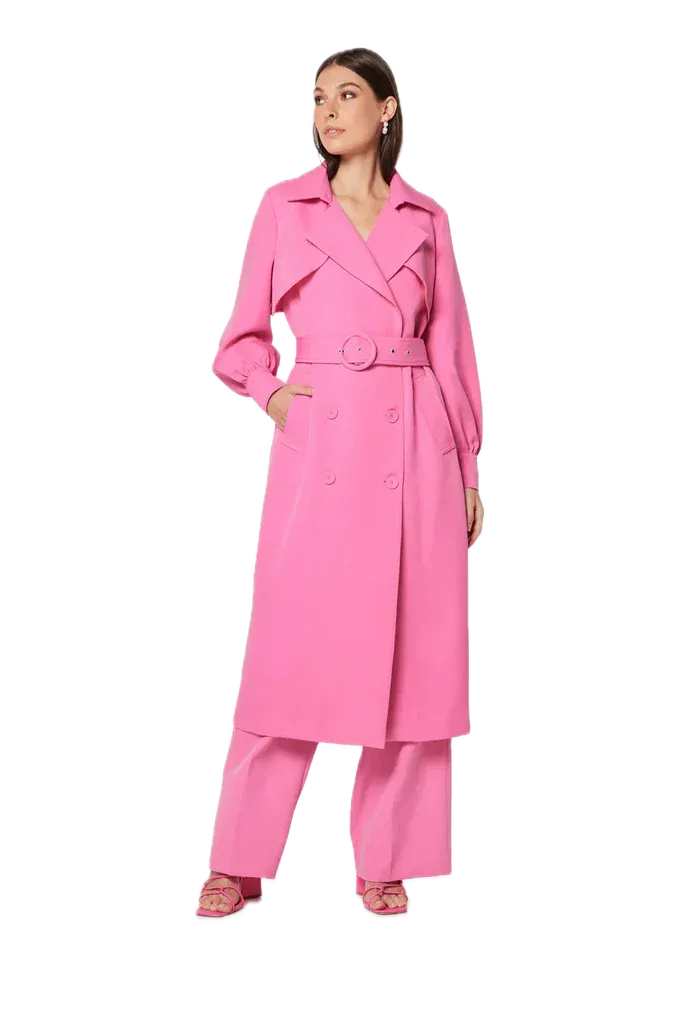 Elliatt Lovely Trench Coat in Pink - Chic Midi with Adjustable Waist Belt