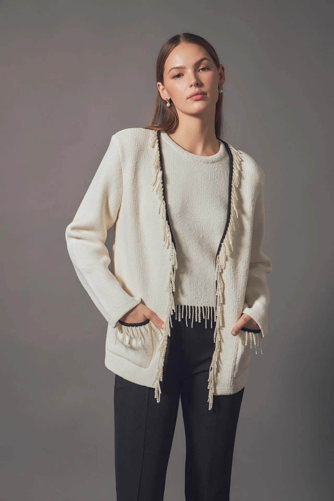 Endless Rose - Pearl Trim Knit Cardigan