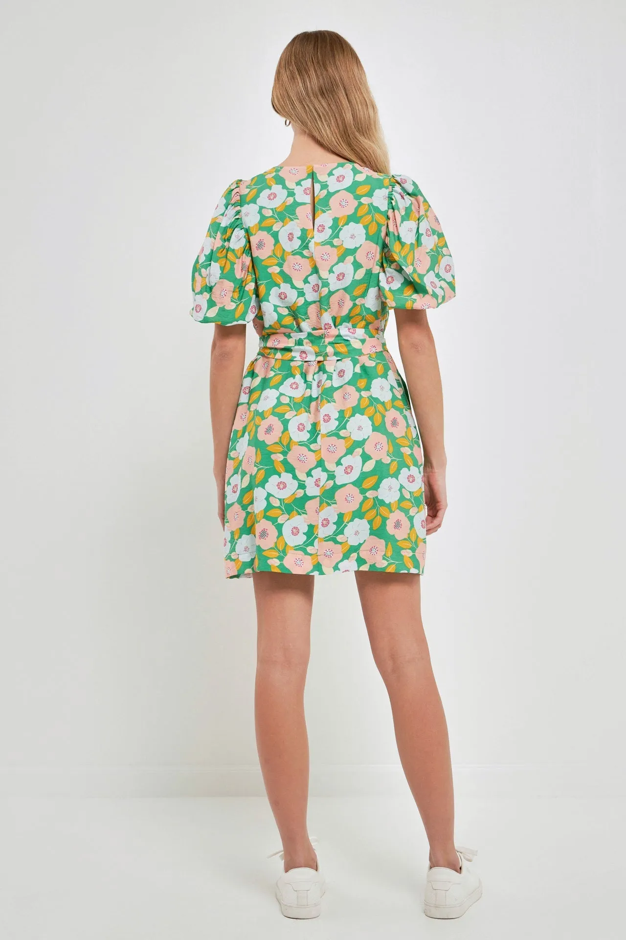 English Factory - Floral belted Puff Sleeve Mini Shift Dress