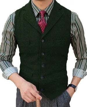 Formal Men's Suit Vest Herringbone Notch Lapel Waistcoat