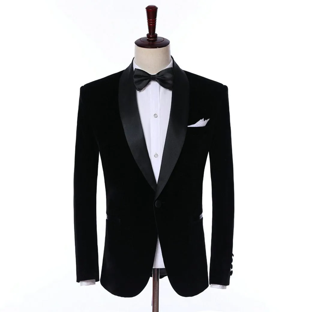 Formal Shawl Lapel Tuxedos Velveteen 2 Pieces Mens Suit (Blazer Pants)