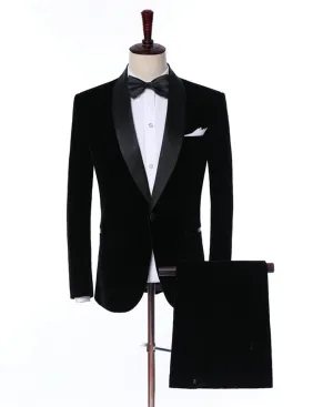 Formal Shawl Lapel Tuxedos Velveteen 2 Pieces Mens Suit (Blazer Pants)