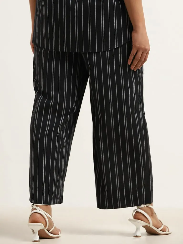 Gia Black Striped Cotton Wide-Leg Pants