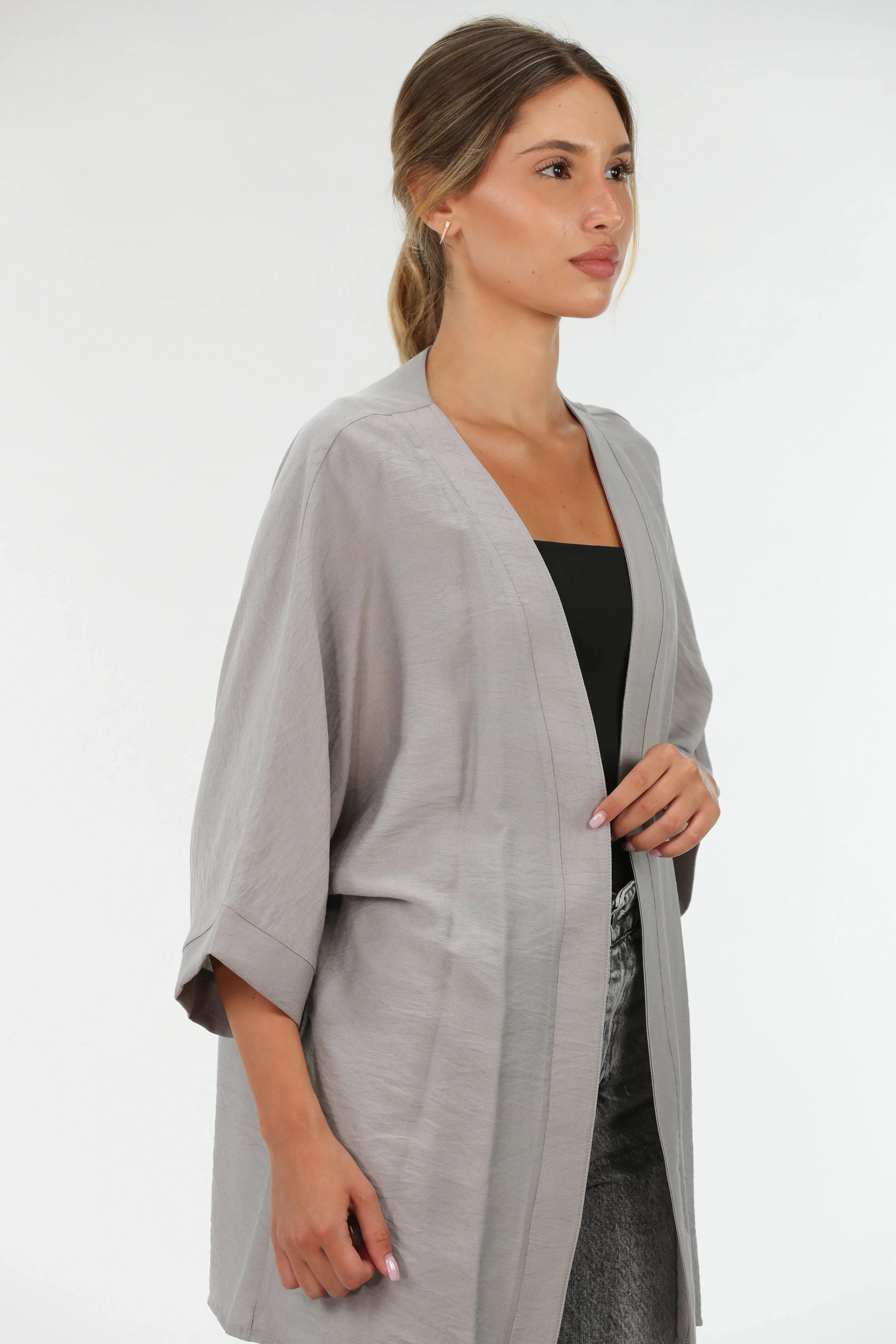 Grey Drop Shoulder Linen Cardigan