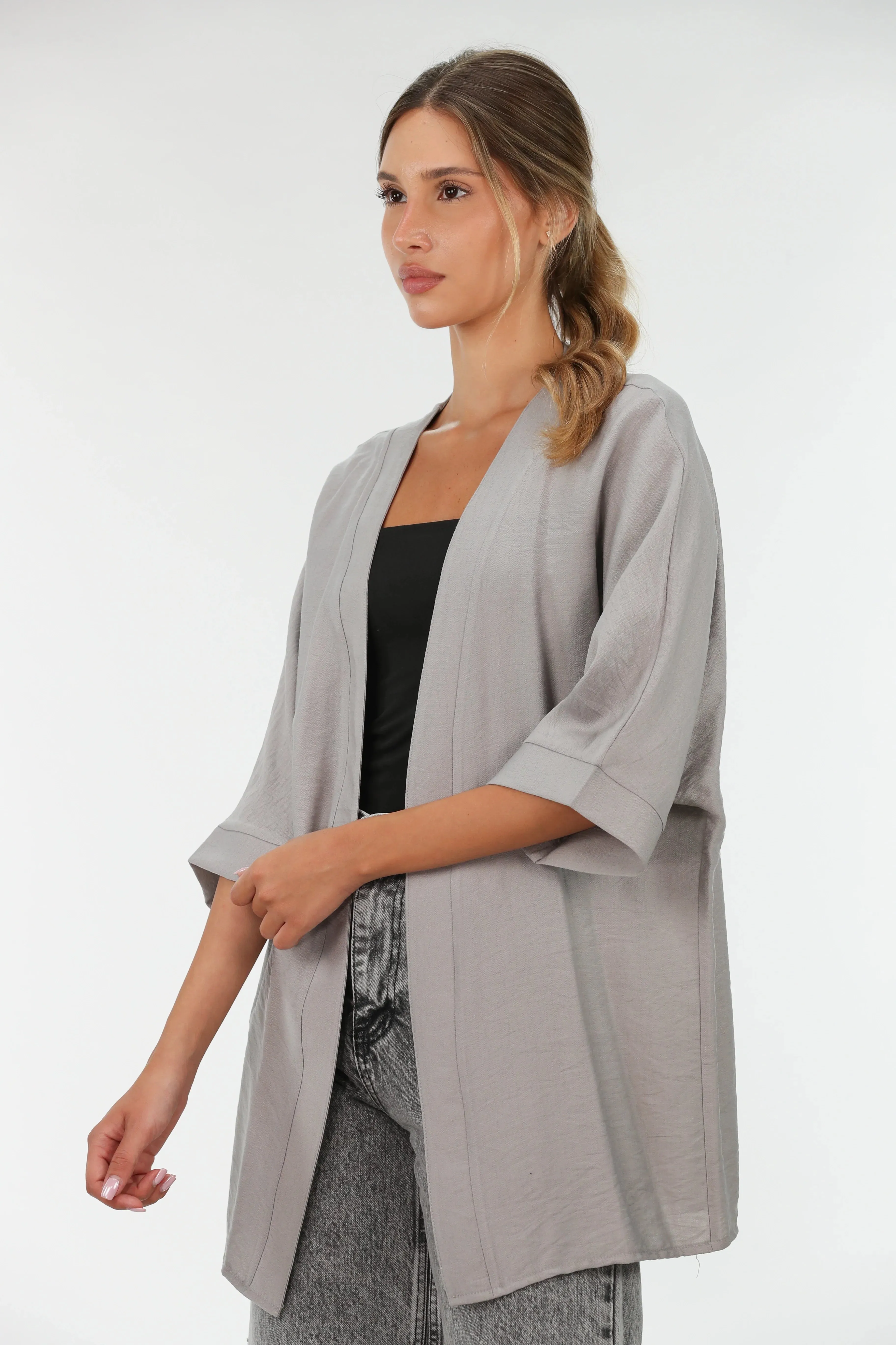 Grey Drop Shoulder Linen Cardigan