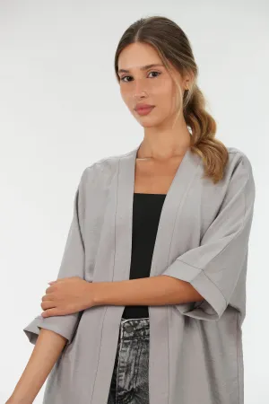 Grey Drop Shoulder Linen Cardigan