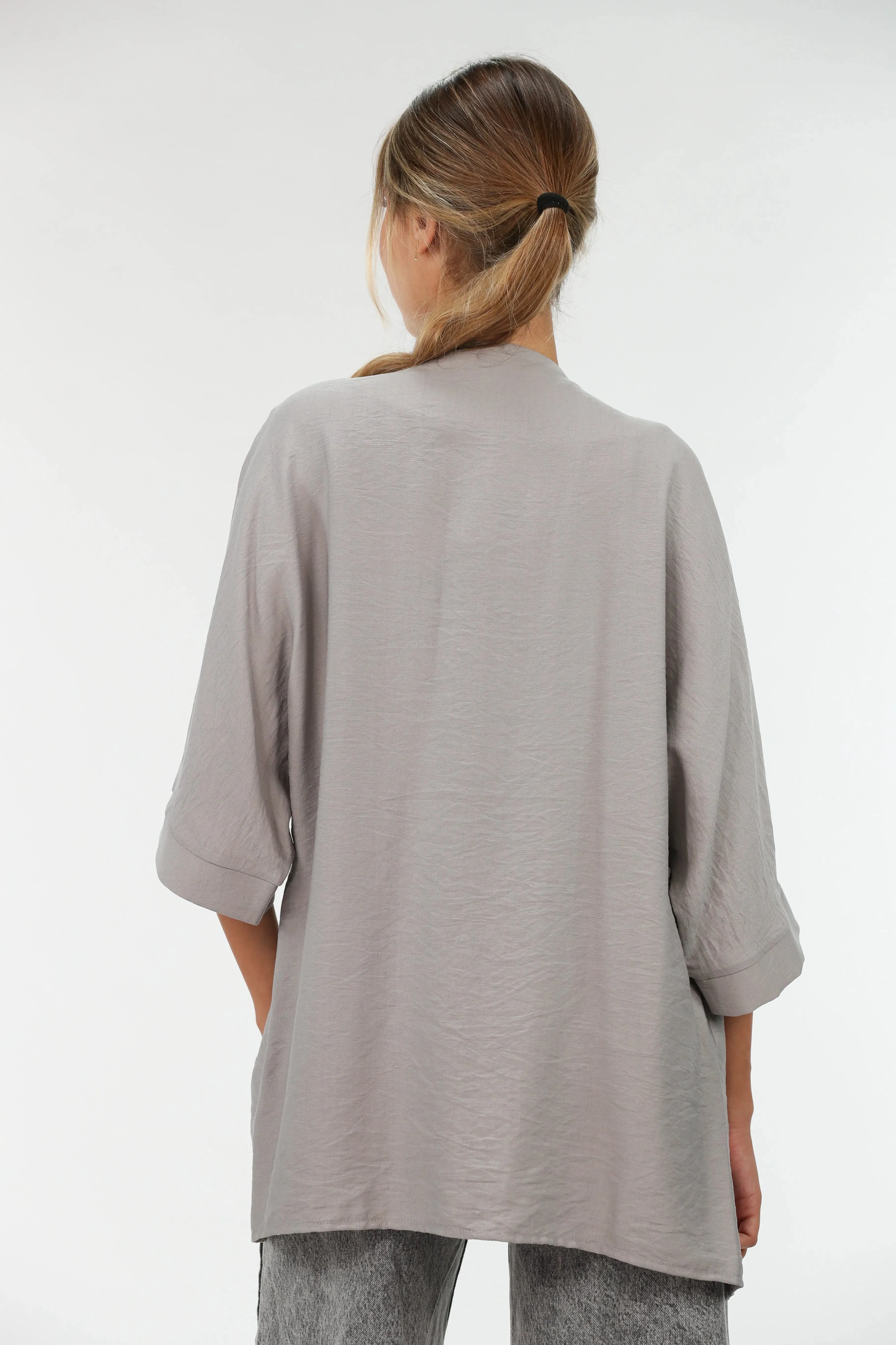 Grey Drop Shoulder Linen Cardigan