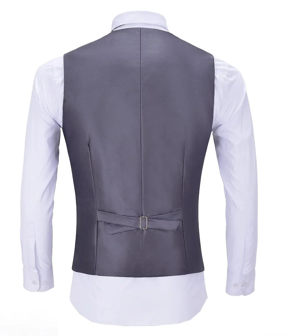 Grey Herringbone V Neck Waistcoat