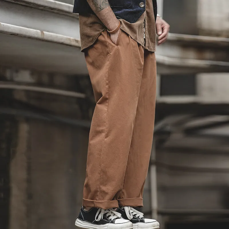 Japanese Retro Elastic Waist Loose Wide Leg Cargo Casual Pants